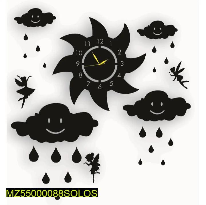 Sun and cloud MDF wood wall clock t4trendz