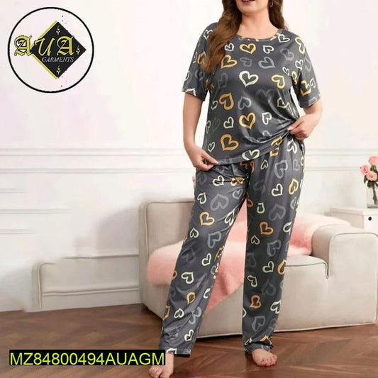 2 PCs women's stitched jersey printed night suite