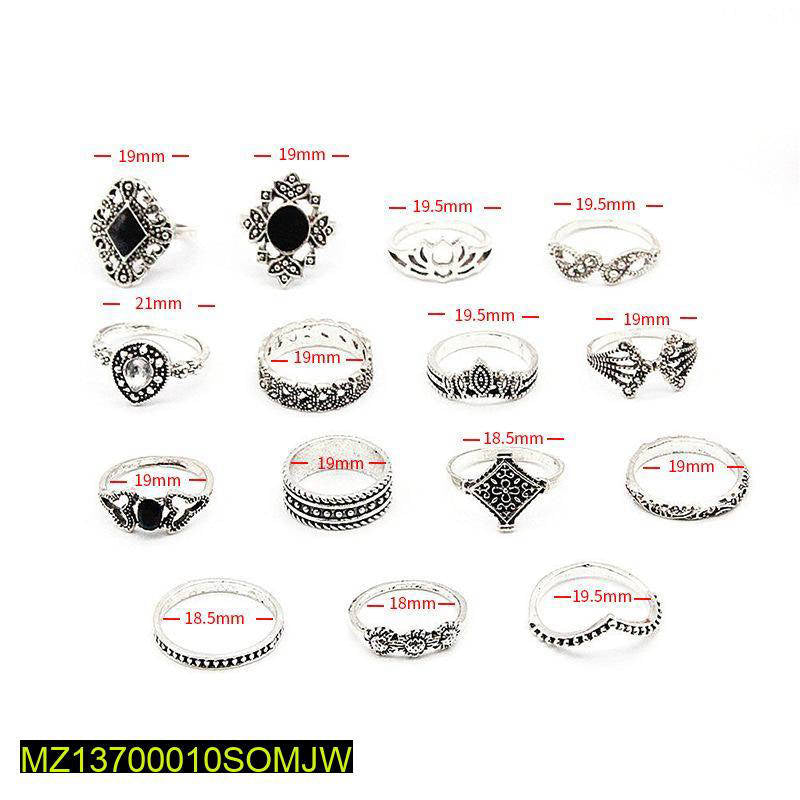 Pack of 15 trendy rings for girls