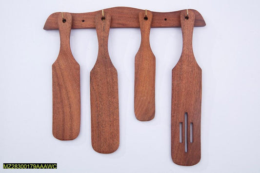 4 PCs wooden spatula spoons set with stand