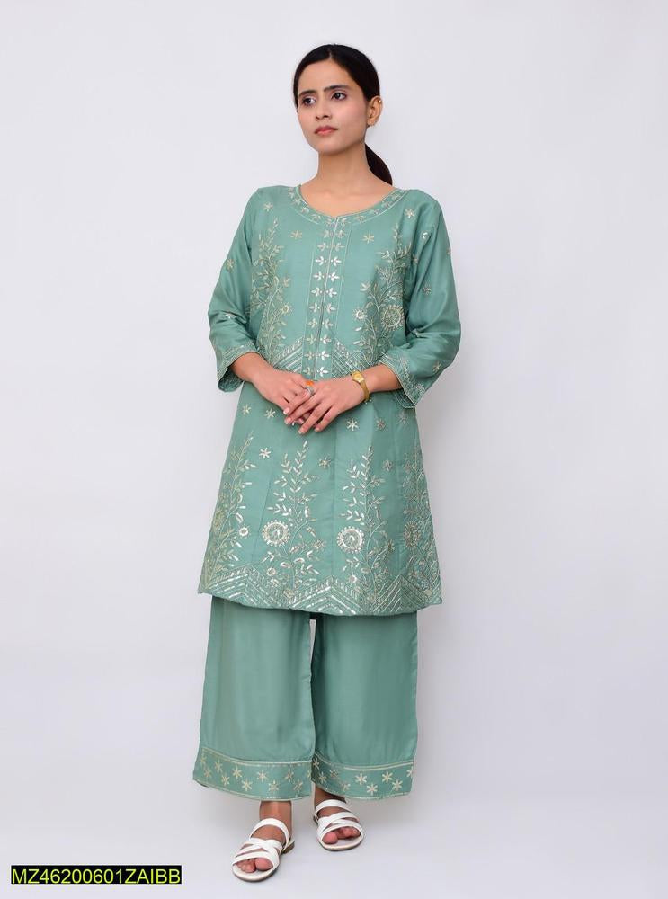 Two pieces women stitched linen frock suite