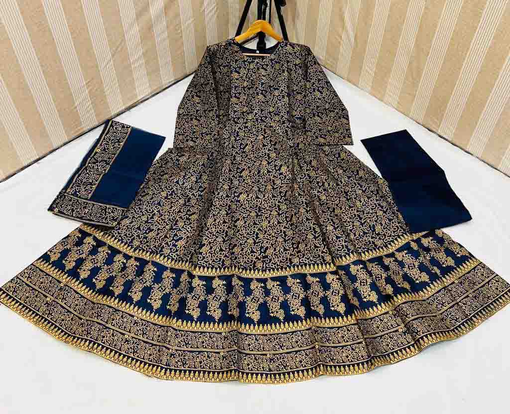 3 PCs women's stitched cotton silk block print maxi t4trendz