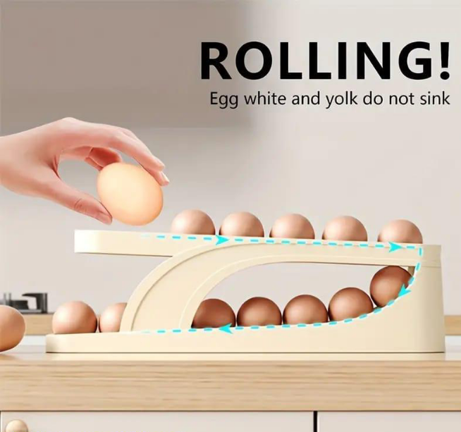 Roll down egg dispenser