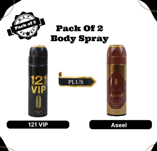 121 VIP And Aseel Body Spray , Pack of 2