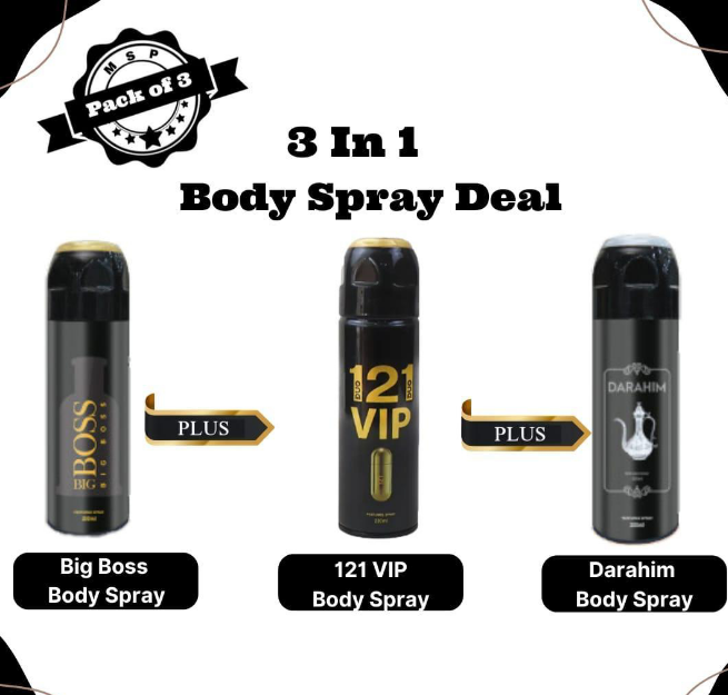 Big Boss (Black) , 121 VIP And Darahim Body Spray, Pack Of 3