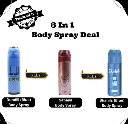 Dundill (Blue) , Sabaya And Shahils (Blue) Body Spray, Pack Of 3