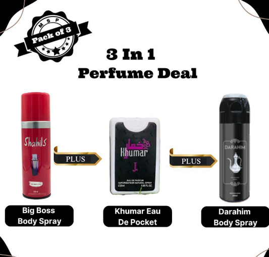 Shahils (Red) Body Spray , khumar Pocket Perfume And Darahim Body Spray, Pack Of 3