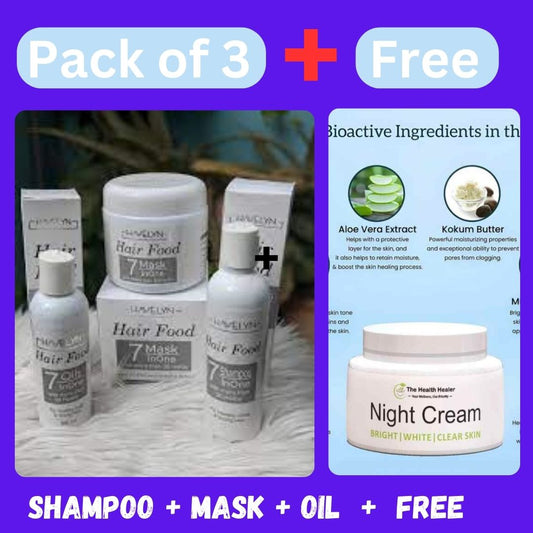 Pack of 3 Havelyn Hair Food Oil, Shampoo & Mask with Free Night Cream - Ultimate Hair & Skin Care Set | Buy Online in Pakistan at T4Trendz