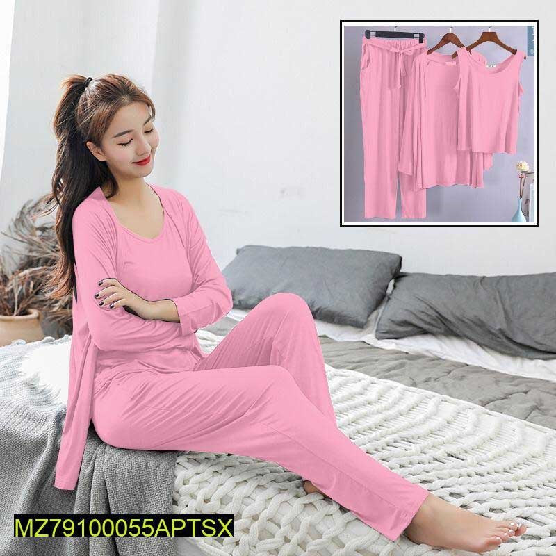 Women's 3 piece stitched cotton jersey sleep wear t4trendz