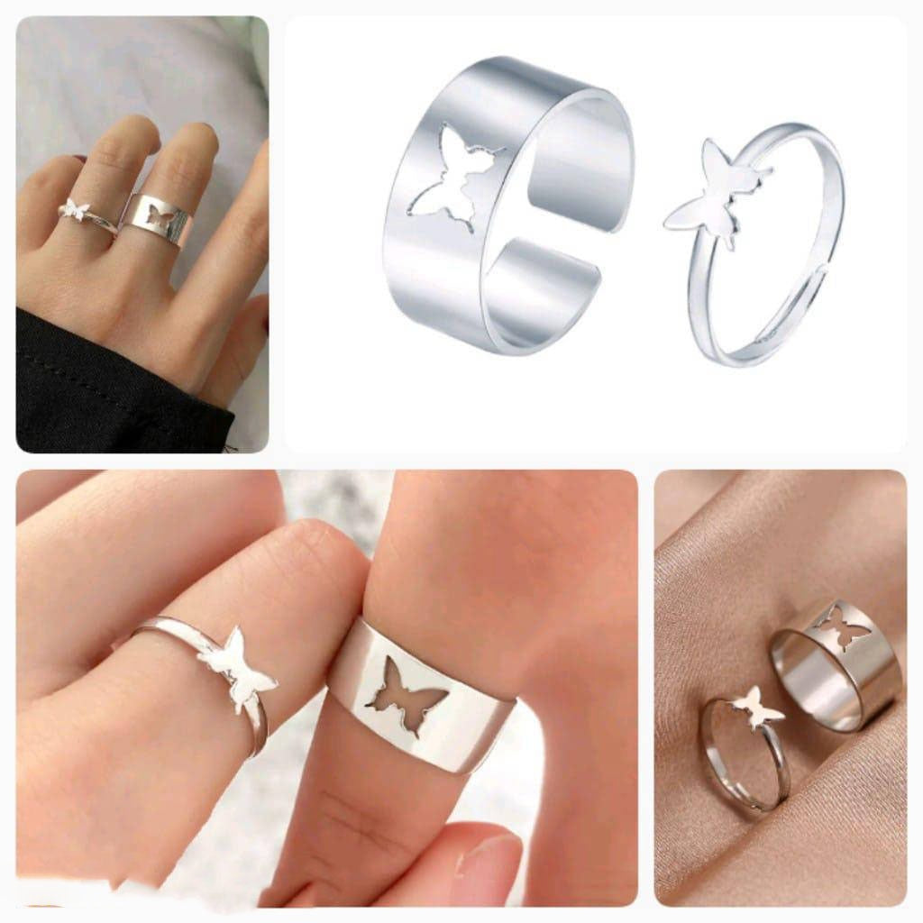 2 pieces trendy butterfly design couple ring set t4trendz