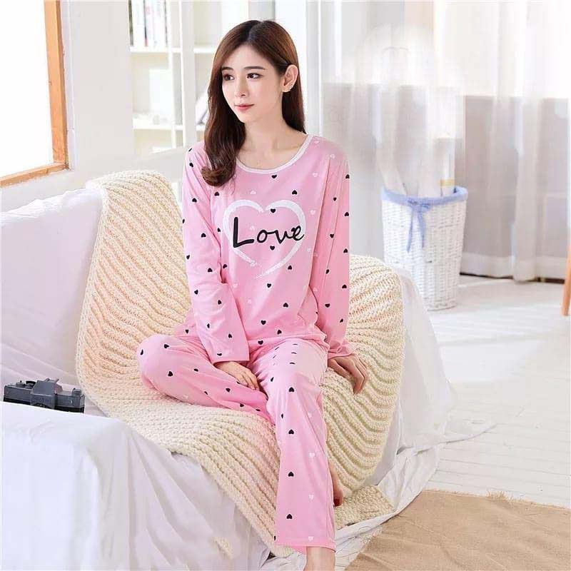 Heart printed cotton jersey two pcs sleep wear t4trendz