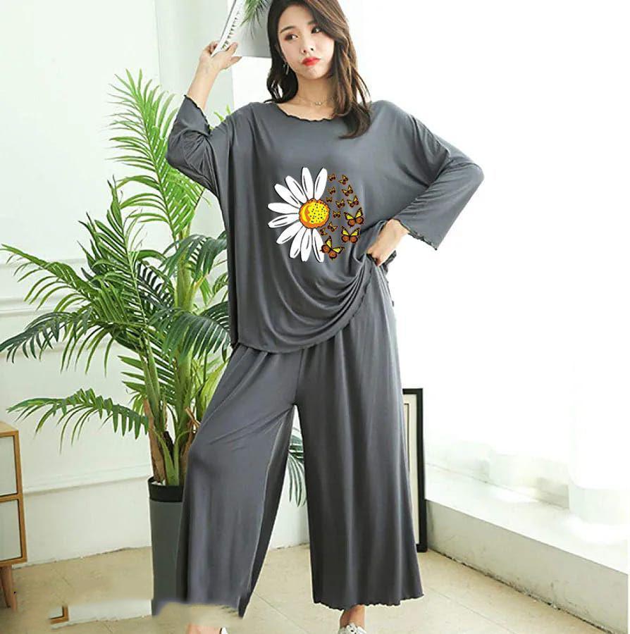 Sunflower printed cotton jersey women two pcs night wear t4trendz