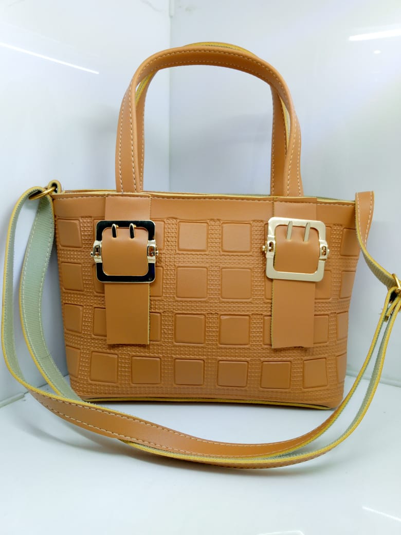 Leather handbag with long strap